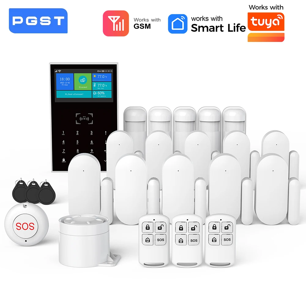 GSM WiFi Home Security Alarm System Works with Tuya Alexa Wireless Door Sensor Security Kit No Monthly Fee