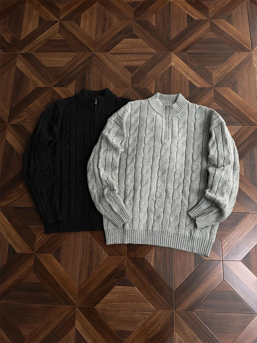 

Thiened Lazy Sle Men's Knitted Sweater f Zipper Autumn Winter Vintage Twist Patterned Outerwear Casual Long Sve rou...