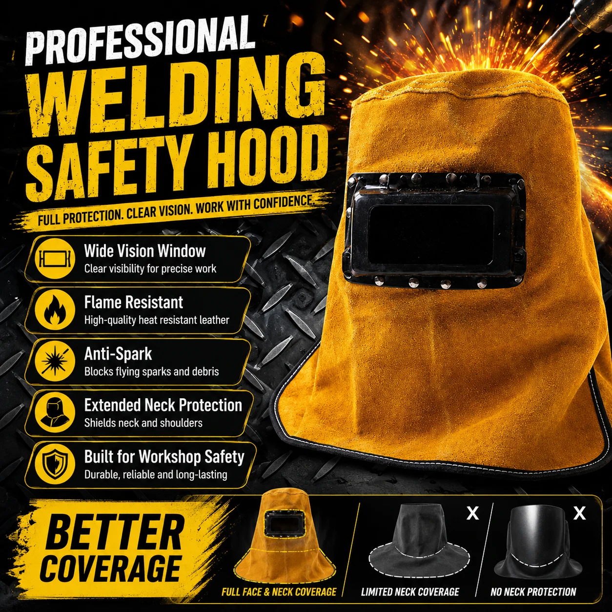 Leather Welding Helmet Mask with Lens Sweat Absorbent Welder Hood Work Hat Gear Protective Leather Welding Cap for Grinding Cutting Soldering Workshop Safety Face Shield Flame Resistant Head Cover Durable Comfortable Welding Accessories Set