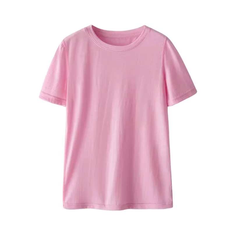 Kids T-Shirt 100% Merino Wool Solid Color Parent-Child Matching Outfits Comfortable Soft Breathable Casual Short Sleeve Tee view 6