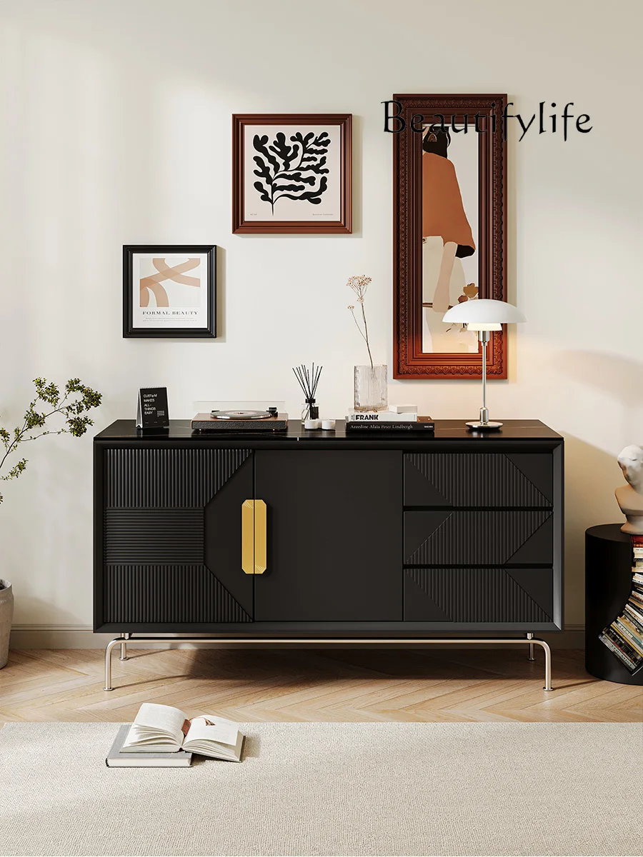 

Nordic Solid Wood Sideboard Household Minimalist Rock Surface Curio Cabinet