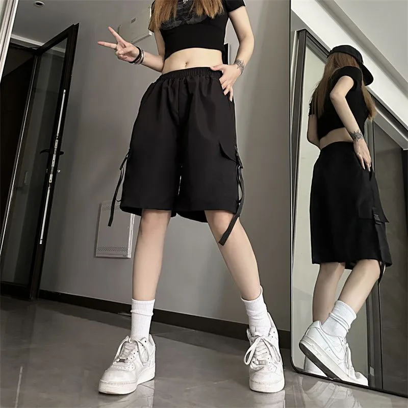 Streetwear Wide Leg Cargo Shorts Women Y2K Summer High Waist Hip Hop Loose Short Bf American Baggy Pockets Casual Shorts