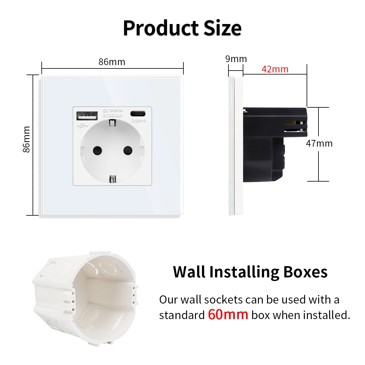 EU Standard Single Power Socket Touch Switch Crystal Panel USB Double Outlet Triple Wall Sockets 1/2/3gang Switch With Socket