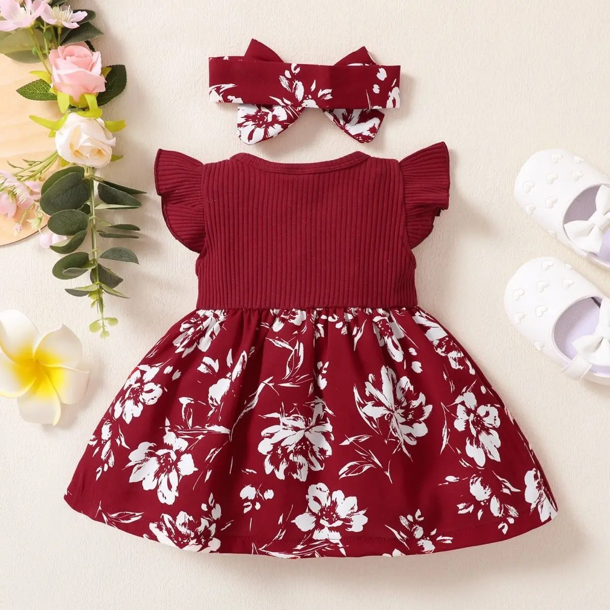 2024 Summer Infant Toddler Sweet Bow Fly Sleeve Dress European And American Style Girls Ins Style Hundred Days Princess Dress