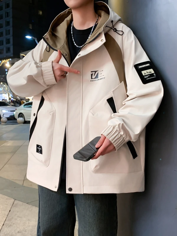 

Мужская рабочая куртка с капюшоном, утепленная флисом, свободного кроя, повседневная, из полиэстера, на молнии, с длинными рукавами