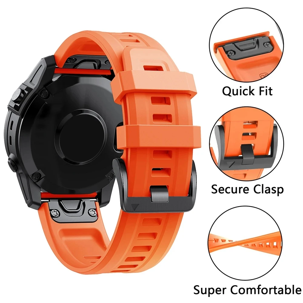 QuickFit 22mm 26mm Silicone Strap For Garmin Fenix 7X 7 6 6X Pro 5 5X Plus Approach S70 47mm Tactix 7 Pro Replacement Watchband