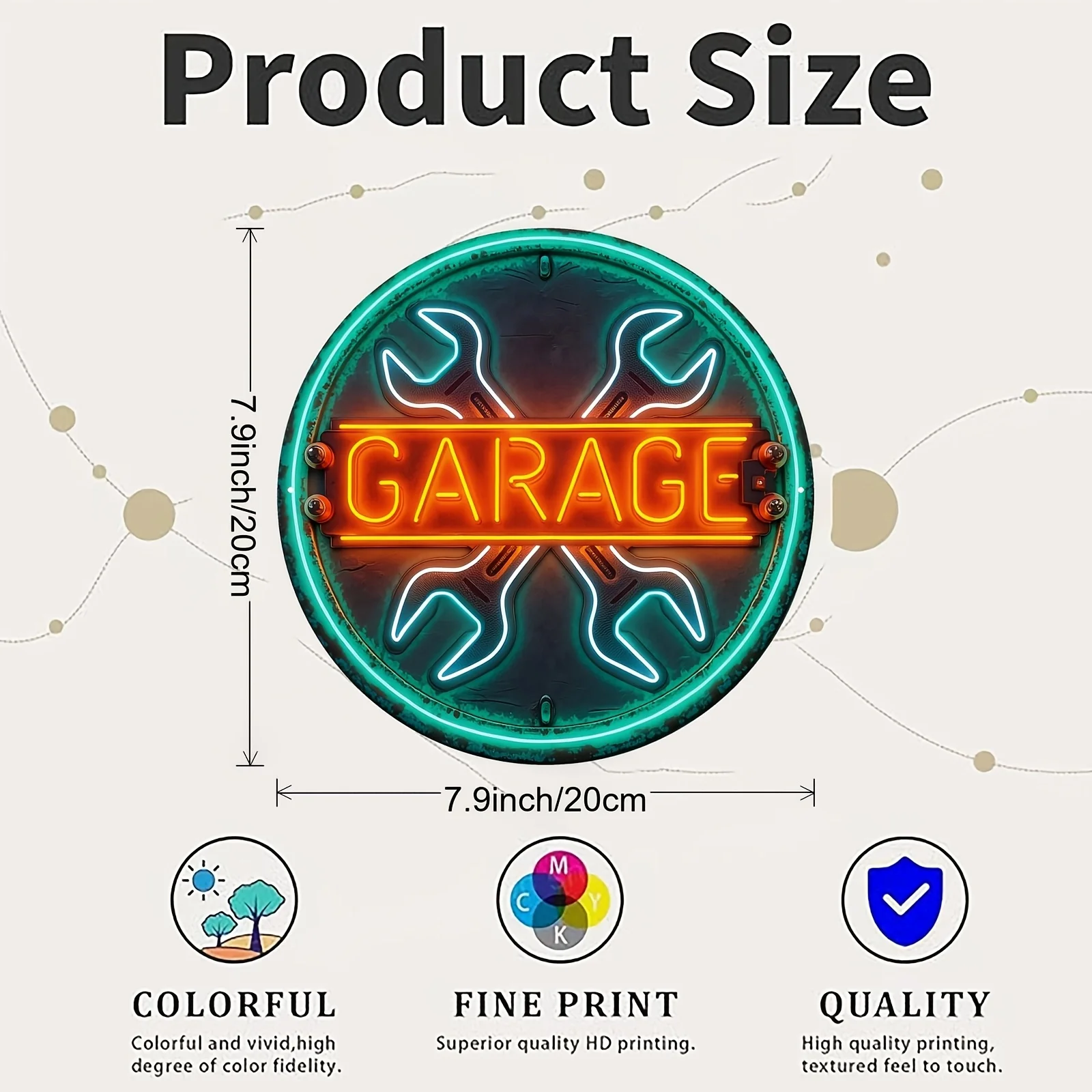 2D Flat Metal Tin Sign, Neon-Style Wall Decor, Retro Garage Workshop Art, Round Aluminum Plate, Home Bar Man Cave Gift