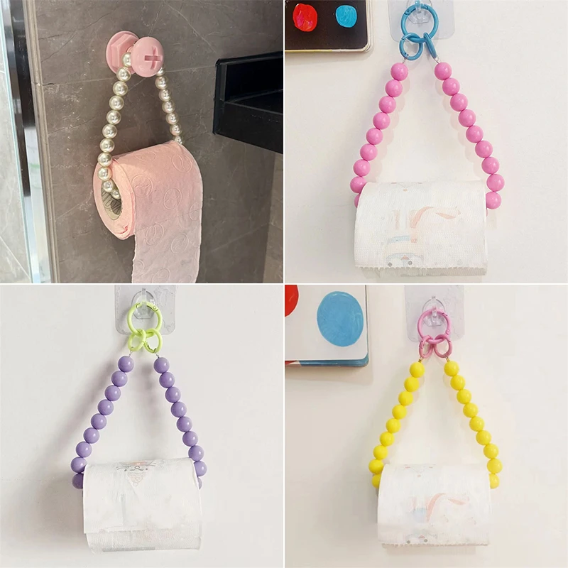 

Pearl Hanging Dopamine Beaded Tissue Holder Toilet Phone Chain Home Storage Organizer Bathroom Decoration Accessories