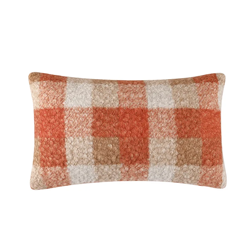 Xuai Warm Orange Brown Plaid Gradient Beach Wool Pillow Cushion Cushion Living Room Pillow Cover