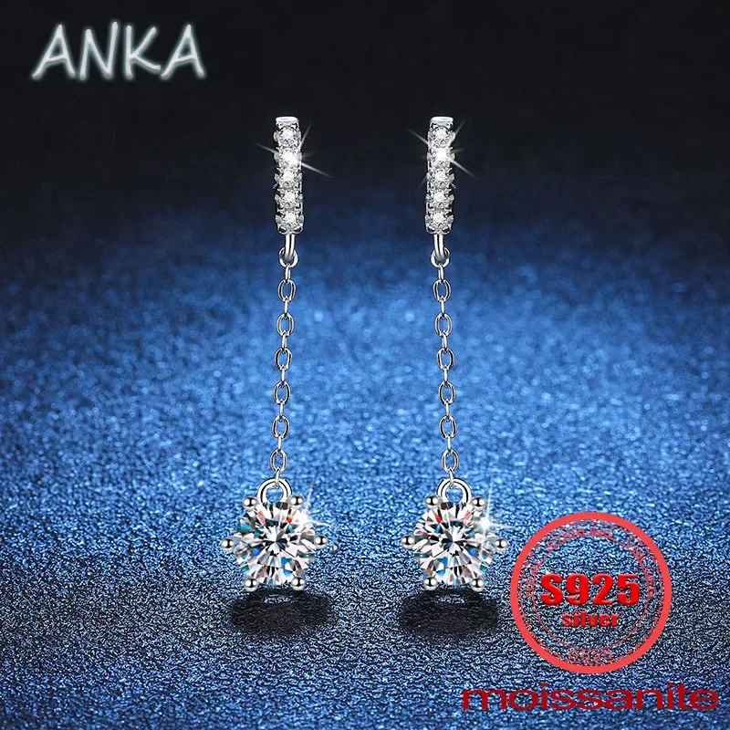 ANKA NEW s925 silver earrings moissanite tassel six claws D color moissanite diamond a carat ear wire moissanite earrings