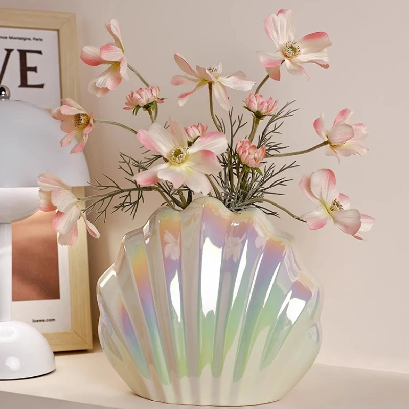 

INS-Style Shell Ceramic Vase, Luxury Living Room Table Decor, Dining Table Flower Container, Elegant Decorative Accent