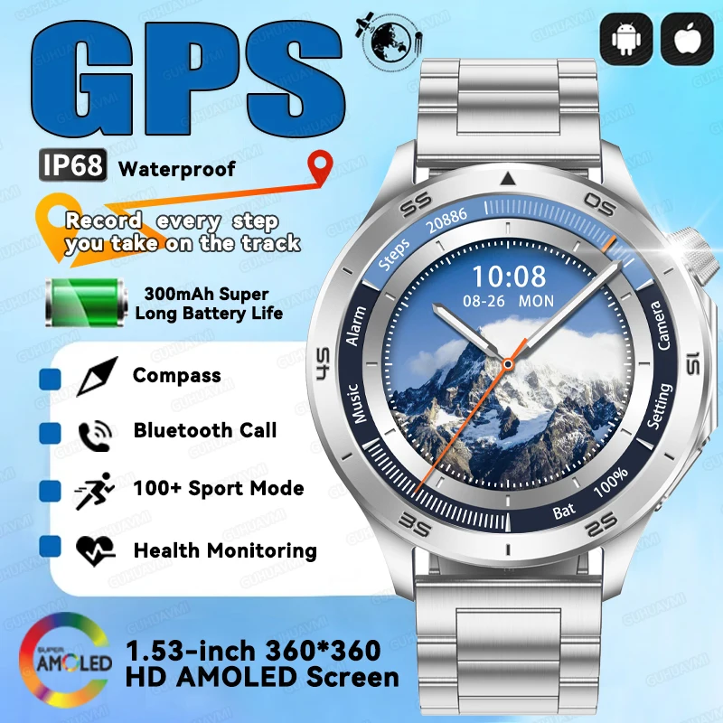 Für OPPO Uhr X2 GPS Sport Smart Uhr Männer 360*360 HD Bildschirm Kompass Höhe Fitness Tracker herzfrequenz BT Anruf Mann Smartwatch