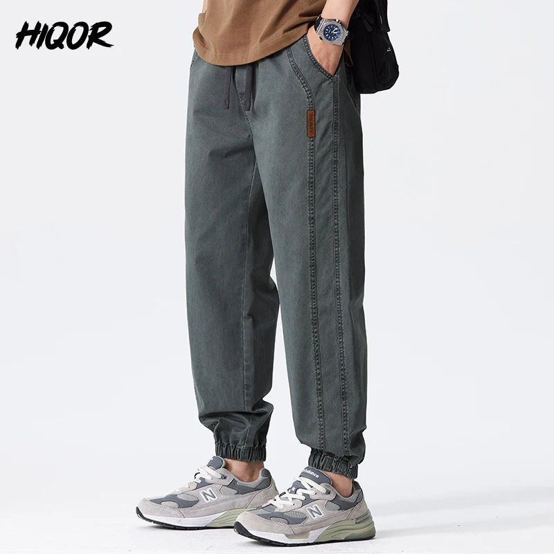 HIQOR New In Men\'s Casual Harem Cargo Pants High Quality 100% Cotton Sweatpants Summer Sport Joggers Patchwork Trousers For Men