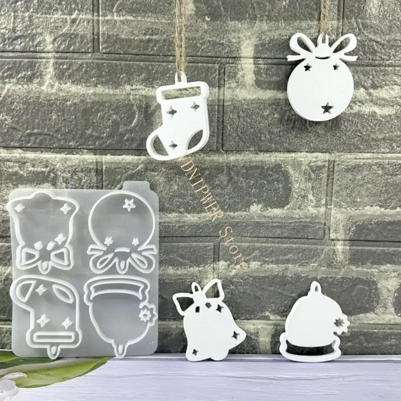 قوالب تماثيل من درجة الغذاء، نسيج من السيليكون تحت عنوان عيد الميلاد لصياغة الزينة ومستلزمات حفلات العطلات D08E #3