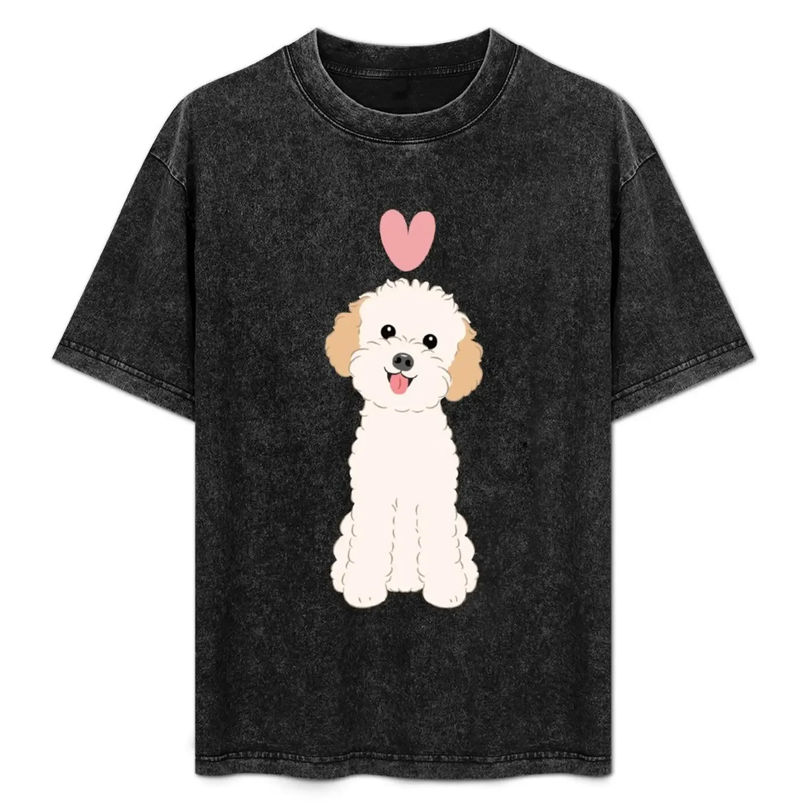 

LOVE Cream White Toy Poodle T-Shirt Casual Loose Fit Short Sleeve T-Shirt