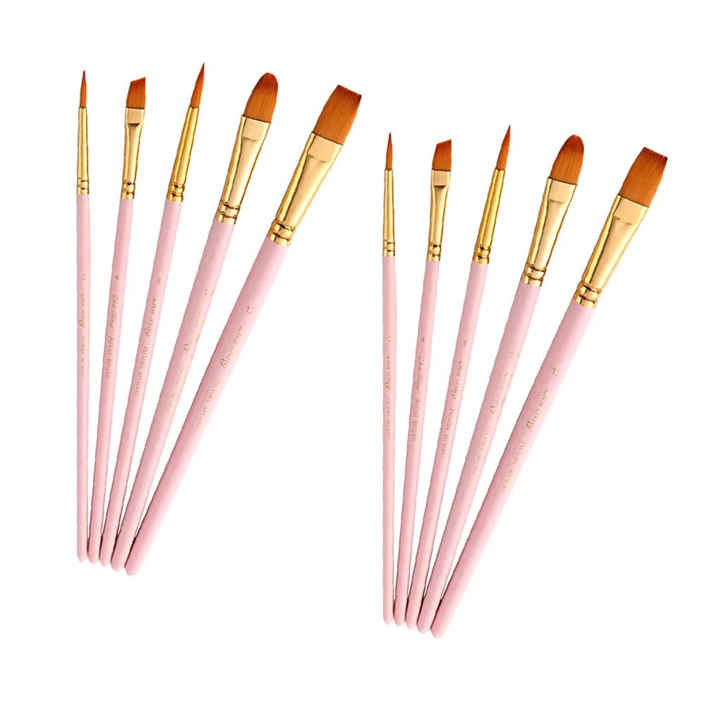 

10Pcs Nylon Wooden Handle Paintbrushes Oil Watercolor Acrylic Gouache Artist Beginners Kids Durable Practical Lightweight