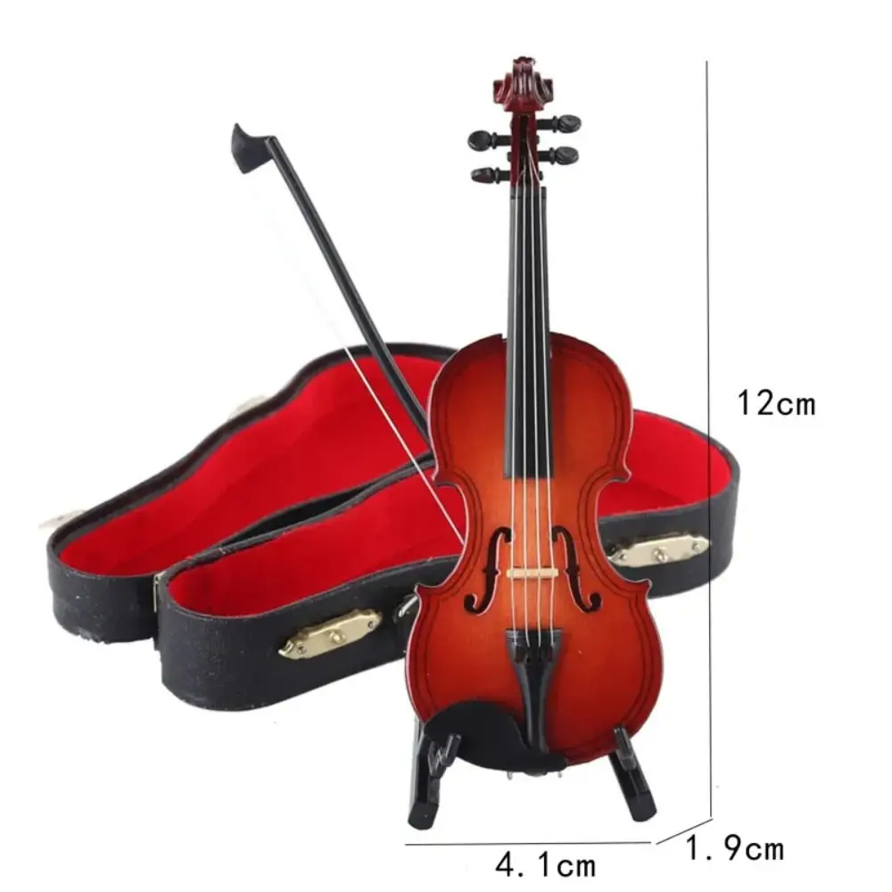 Multi-dimension Mini Violin With Support Wooden Decorative Ornaments Mini Musical Instruments Mahogany Miniature Violin Model