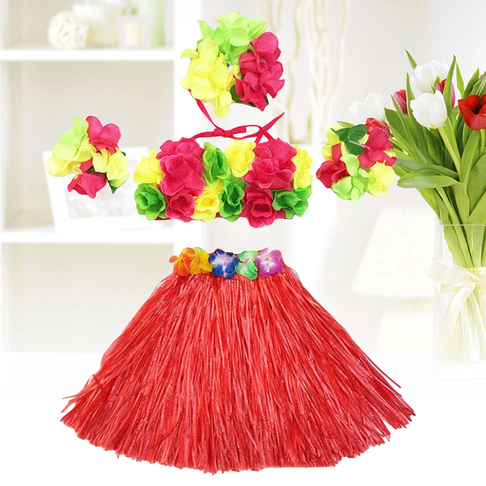 5-teiliges Tanzkostüm für Mädchen, hawaiianisches Outfit, Röcke, Kostüme, Luau-Gras, Party-Outfits, Set, bunte Leistung