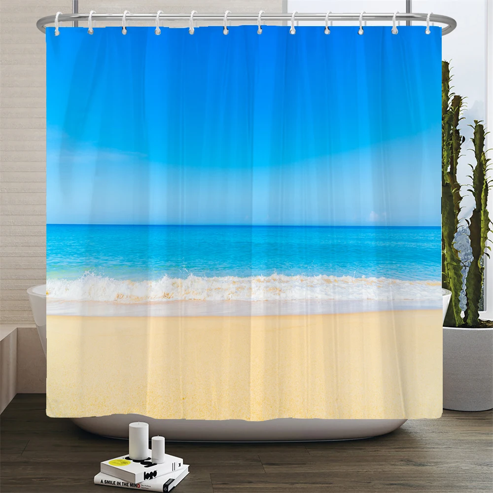 Sunlight Ocean Scenery Shower Curtains Decoration Waterproof Fabric Sunset Dusk Sea Dolphin Cowboy Bath Curtain Bathroom Screen