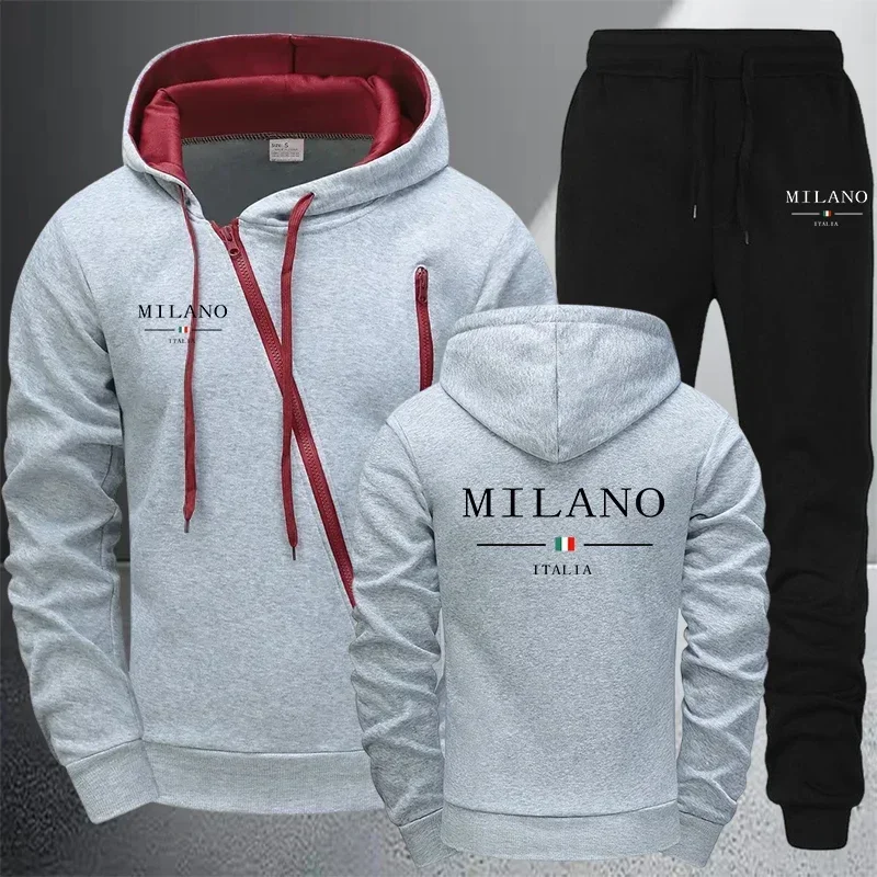 Casual Men's Jacket Tracksuit Print Zip Sweatshirts Coat Outdoors Sports Jogging Hoodie Clothing Autumn Winter Single Tops Pants view 4