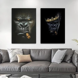 Funny Gorilla Smoking Cigar Painting on Canvas Art Animal Posters and Prints Cuadros Wall Art Picture for Living Room Home Decor