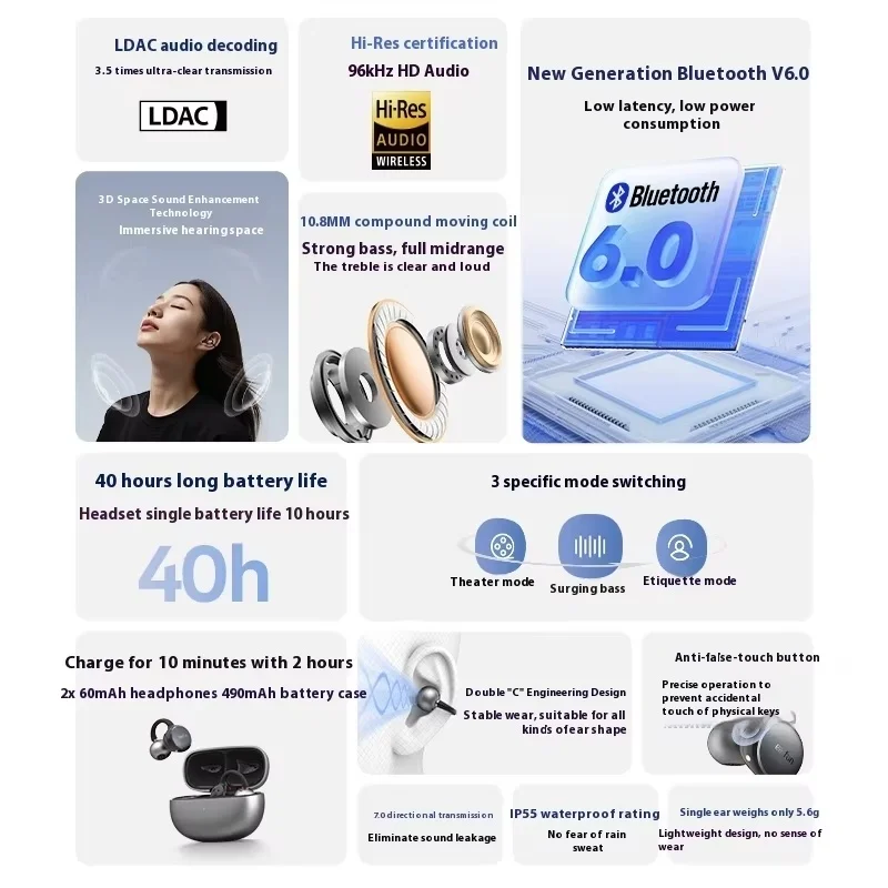 EarFun كليب سماعات لاسلكية AI دعوة الحد من الضوضاء IP55 سماعات مقاومة للماء بلوتوث 6.0 عمر البطارية الطويل سماعات أذن رياضية