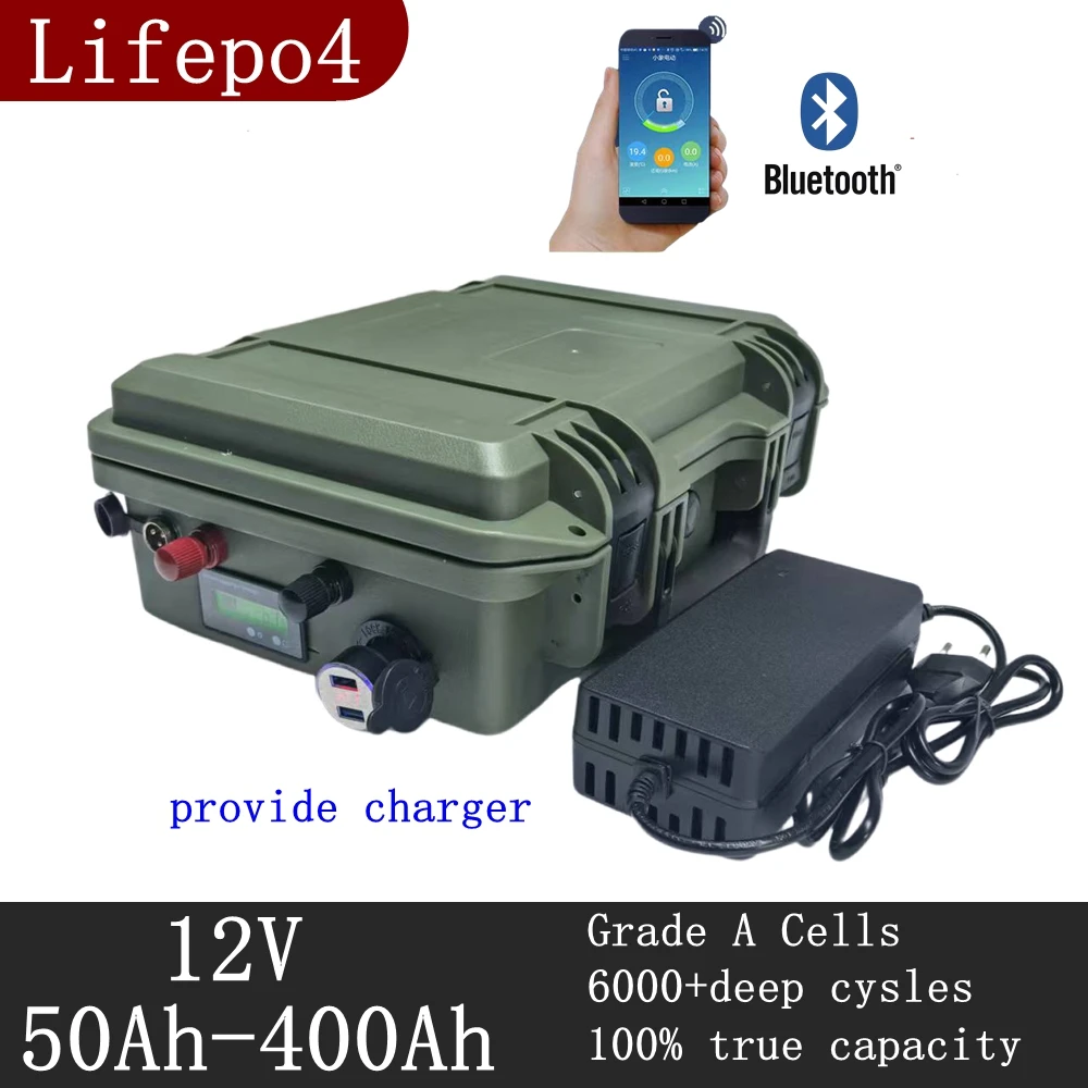 

12V 200Ah 100AH150AH 300Ah 400AH 500Ah 600Ah al litio bluetooth BMS Alimentatore per barca da pesca inverter Lifepo4 batteria