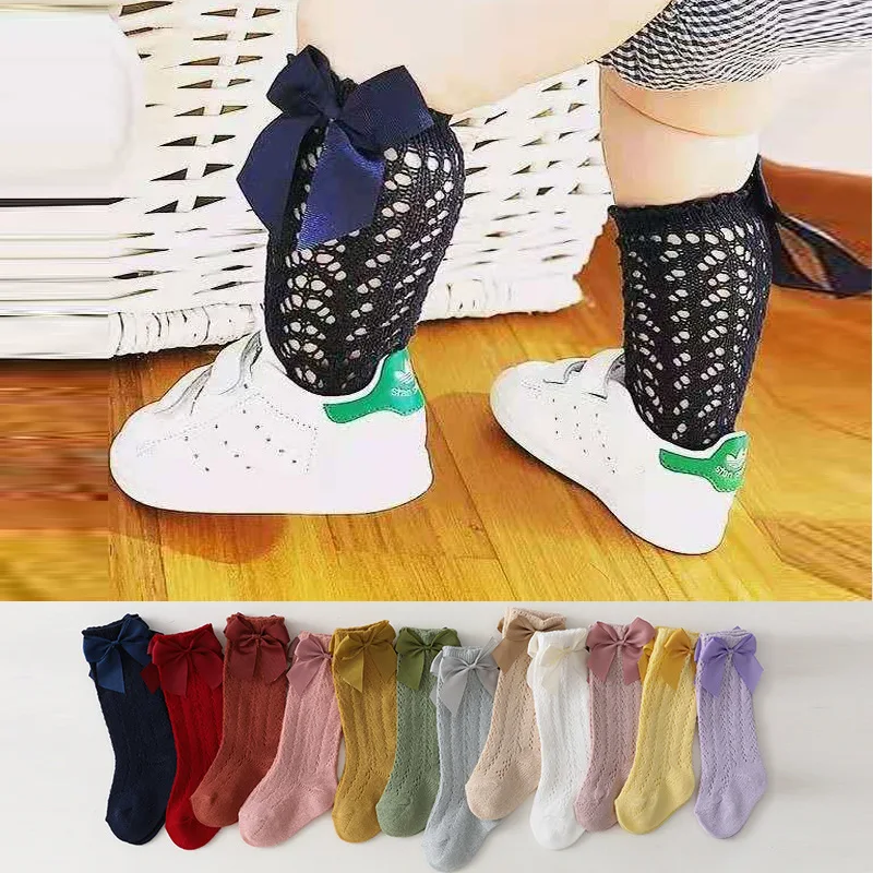 22pc/lot Baby Girl Toddler Baby Bow Socks Cotton Summer Mesh Breathable Knee High Socks Newborn Infant Long Baby Boys Socks 0-8T