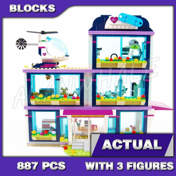 

887pcs Friends 3-story Modular Heartlake Hospital Ambulance Helicopter Nursery 10761 Building Blocks Sets Compatible With Model