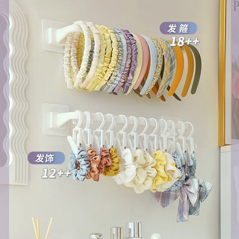No Drill Hair Accessories Organizer Rack, Punch-free Wall Mount Headband Hair Tie Holder, Multi-purpose Bathroom Towel Hanging