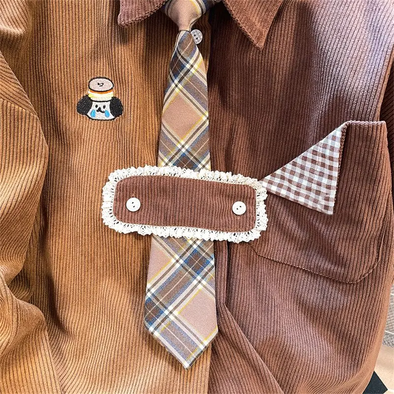Camisa de pana bordada con perro, Polo holgado, Retro, contraste de Color, estilo Hong Kong, moda de otoño e invierno, novedad de 2023