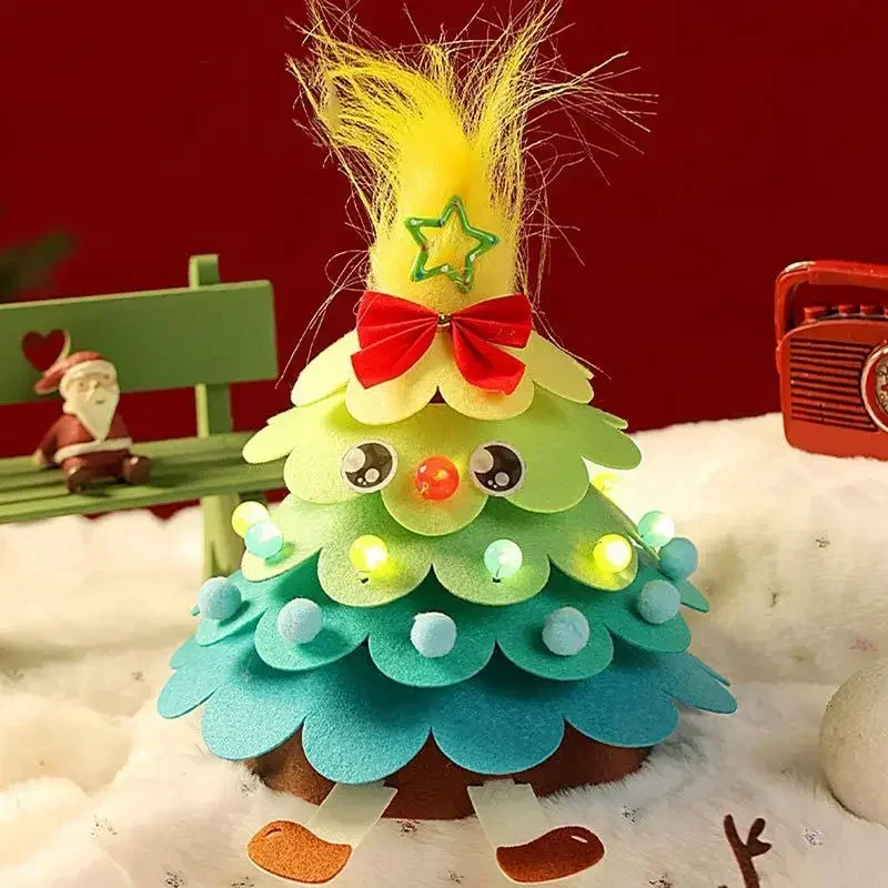 Árbol de Navidad de fieltro para niños, adorno de mesa de elfo hecho a mano, Kits de artesanía de fieltro para decoraciones navideñas