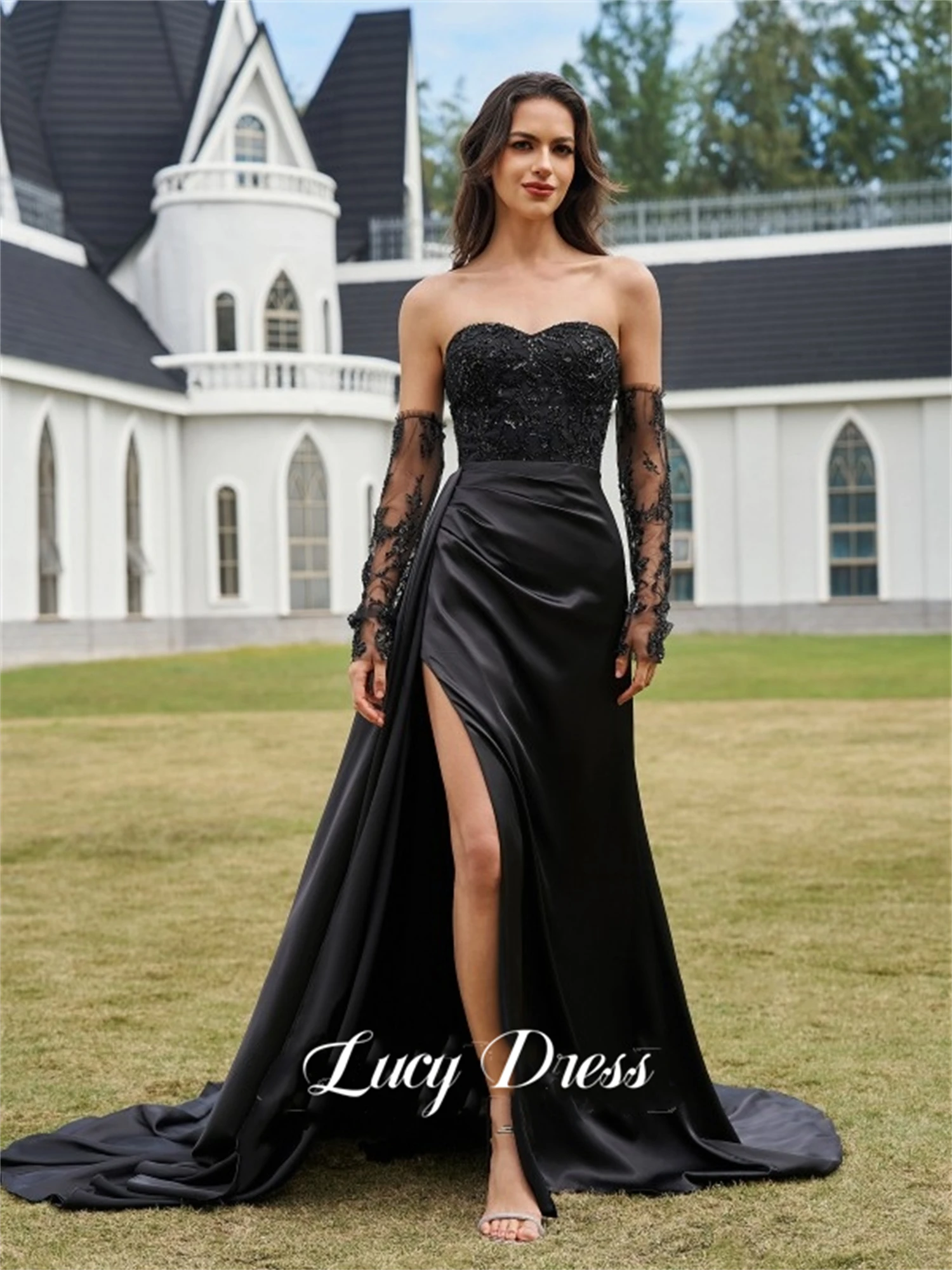 

Lucy Gala Dresses Woman Party Dress Women's Evening Dress Fishtail Cut Glitter Decoration Black Robe New in Dresses Customized