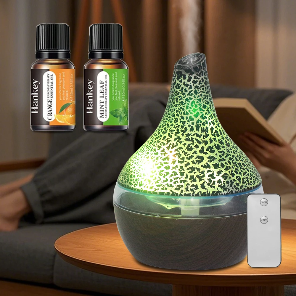 

Auto Shut-Off 300ml Essential Oil Diffuser Ultra Quiet Cool Mist 7 Color Changing LED Lights USB Powered Humidifier With 2 Oils