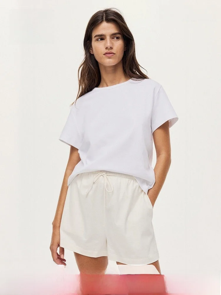 

Женские повседневные брюки H&M с эластичным поясом, прямые, свободные, спортивные, с завязками, весна 2025, хлопок