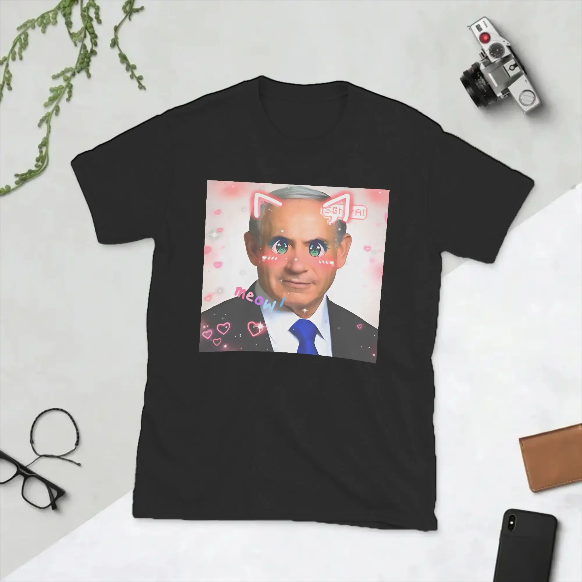 Benjamin Netanyahu Cute Kawaii T-Shirts Men  Casual Pure Cotton Tees Crewneck Short Sleeve T Shirts Gift Idea Tops