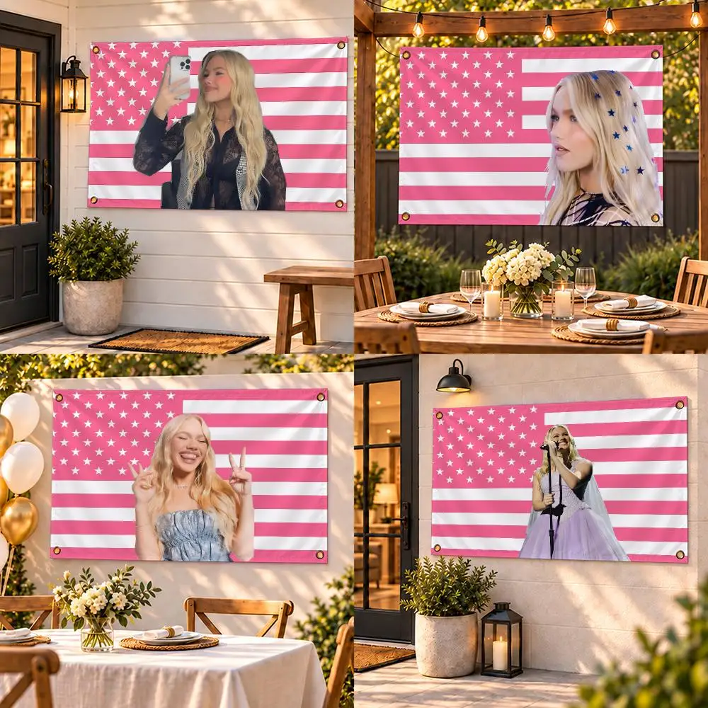 Singer F-Freya Skye Pink American Flags Custom Wall Hanging Background Art Banner For Bedroom Home Living Room Outdoor Decor
