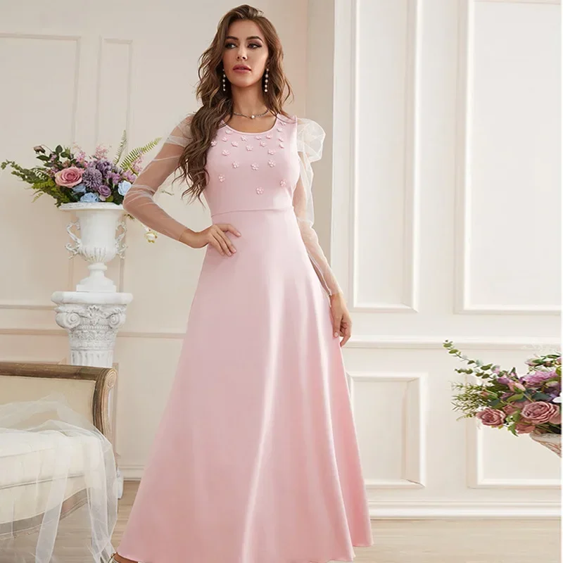 

Casual Long Sleeve Evening Dresses 2023 Summer Dresses Party Dress for Women Birthday Gauze Dress Solid Color Slim Women Dress