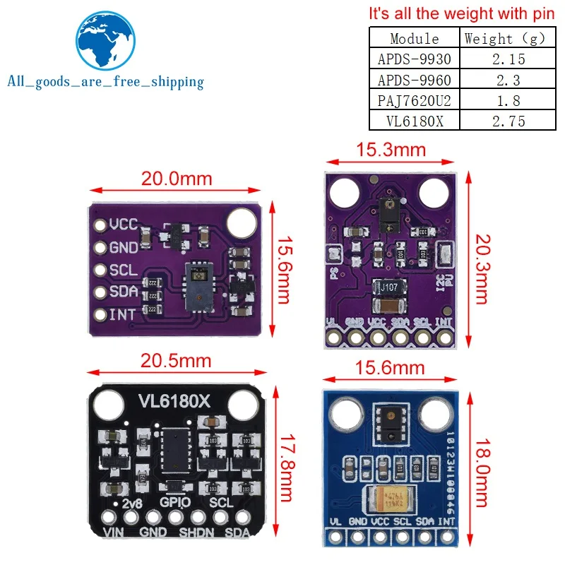 TZT Gesture recognition sensor PAJ7620U2 9 gMesture recognition APDS-9930 APDS-9960 VL6180 VL6180X Range Finder Optical Ranging