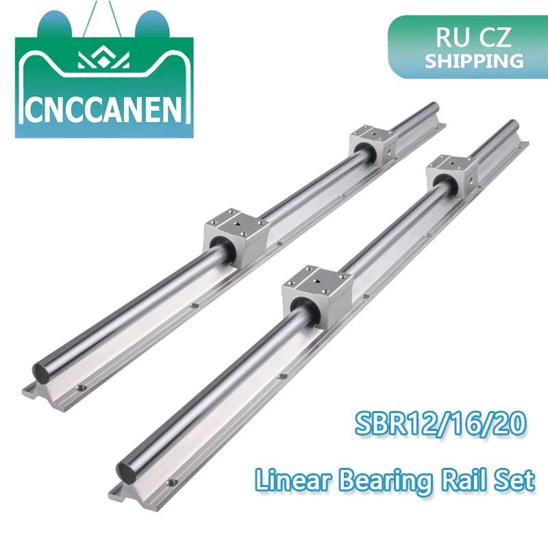 DE Shipping 2Pcs SBR12/16/20 300mm-1500mm Linear Bearing Rail Slide Guide Shaft + 4Pcs SBR12UU/SBR16UU/SBR20UU Blocks