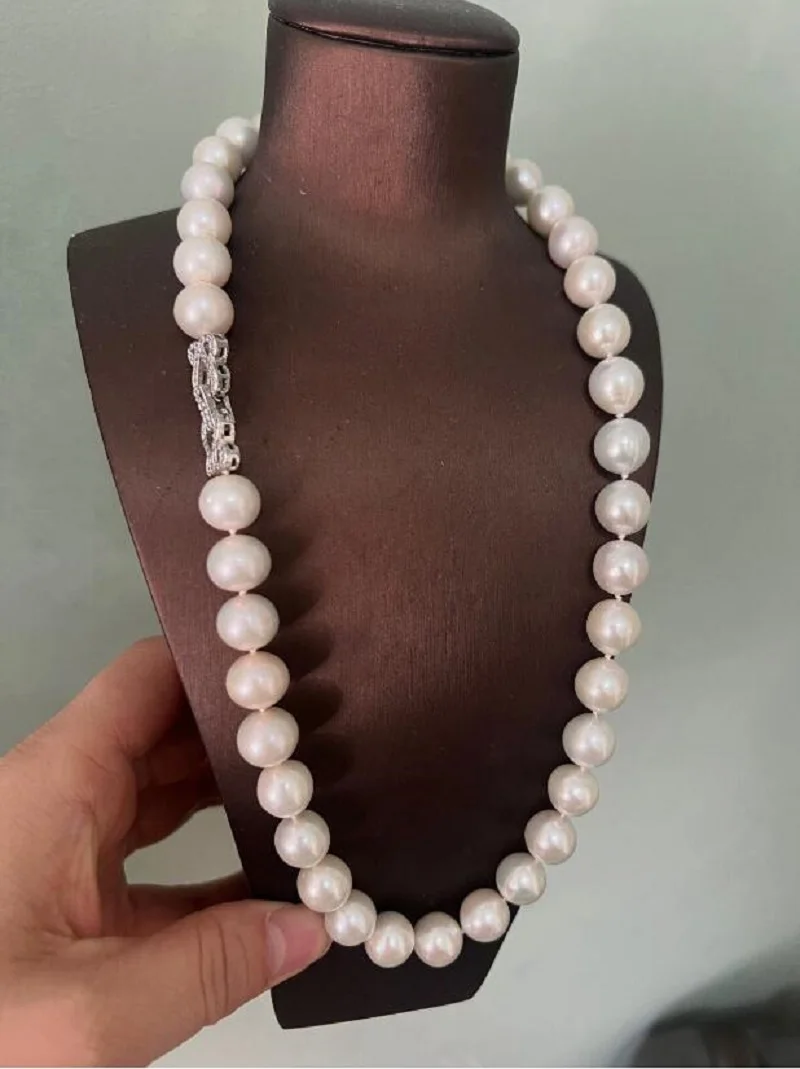 

gorgeous huge 11-12mm south sea white pearl necklace 18inch 925s