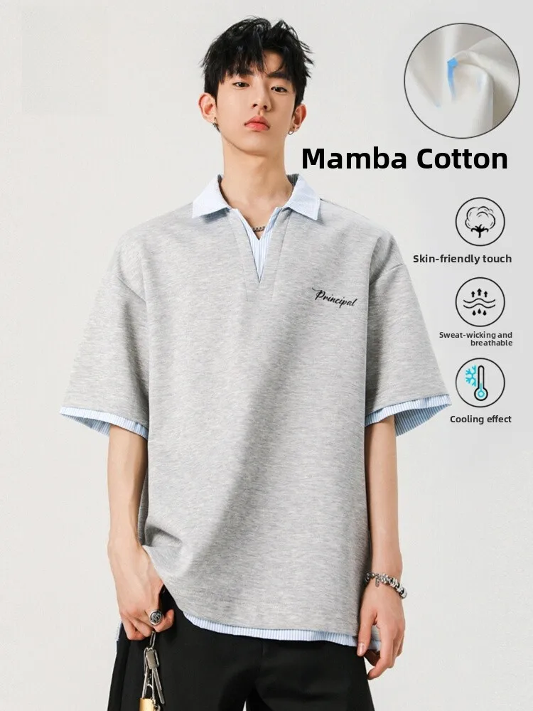 

Американская ретро-футболка с коротким рукавом для мужчин: летняя, модная, свободная, повседневная, с охлаждающим эффектом, стильная молодежная футболка для верхней части тела.