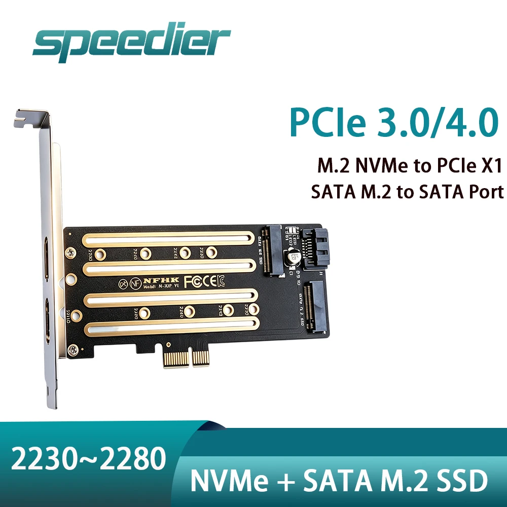 M.2 NVMe & SATA SSD To PCIe X1 Adapter Card, Dual Protocol M2 NGFF PCIe 3.0 / 4.0 Converter, Support 2230 2242 2260 2280 SSD