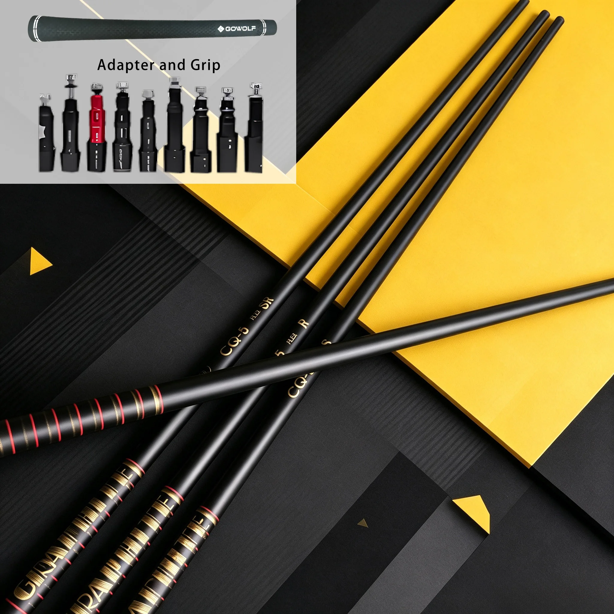 Brand New Yellow-Black Color-Blocked Carbon Driver Shaft | Made from High-Performance Carbon Fiber, Available in 5R/5Sr/5S/6S Hardness Options, with Strong Torsion Resistance for Stable Hitting Performance and High Forgiveness, Optimizing the Ball Trajectory and Increasing Hitting Distance, a Practical Golf Equipment Designed for Advanced Players, Includes Adapter and Professional Anti-Slip Grip