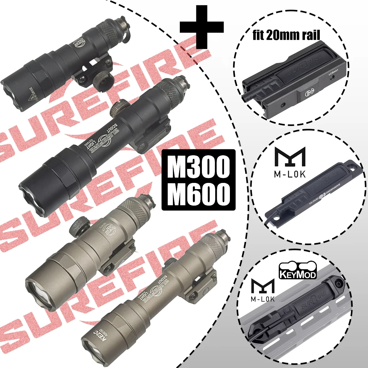 

Surefire M600 M300 Flashlight HighQuality LED Flashlight Withe Light With Switch Slot Mlok 20mm Rail Torch 400/600Lumen Aluminum