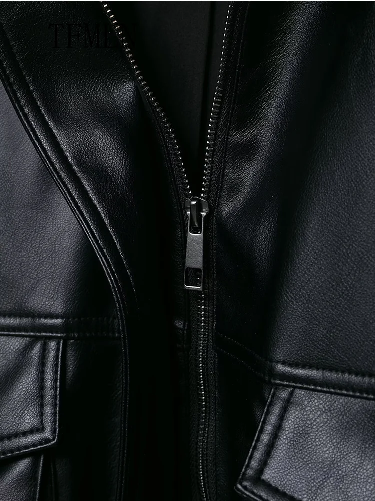 레트로 루즈 핏 인조 가죽 재킷 여성용 2025 가을 겨울 탈부착 가능한 칼라 포켓 스트리트웨어 시크 캐주얼 지퍼 두꺼운 코트