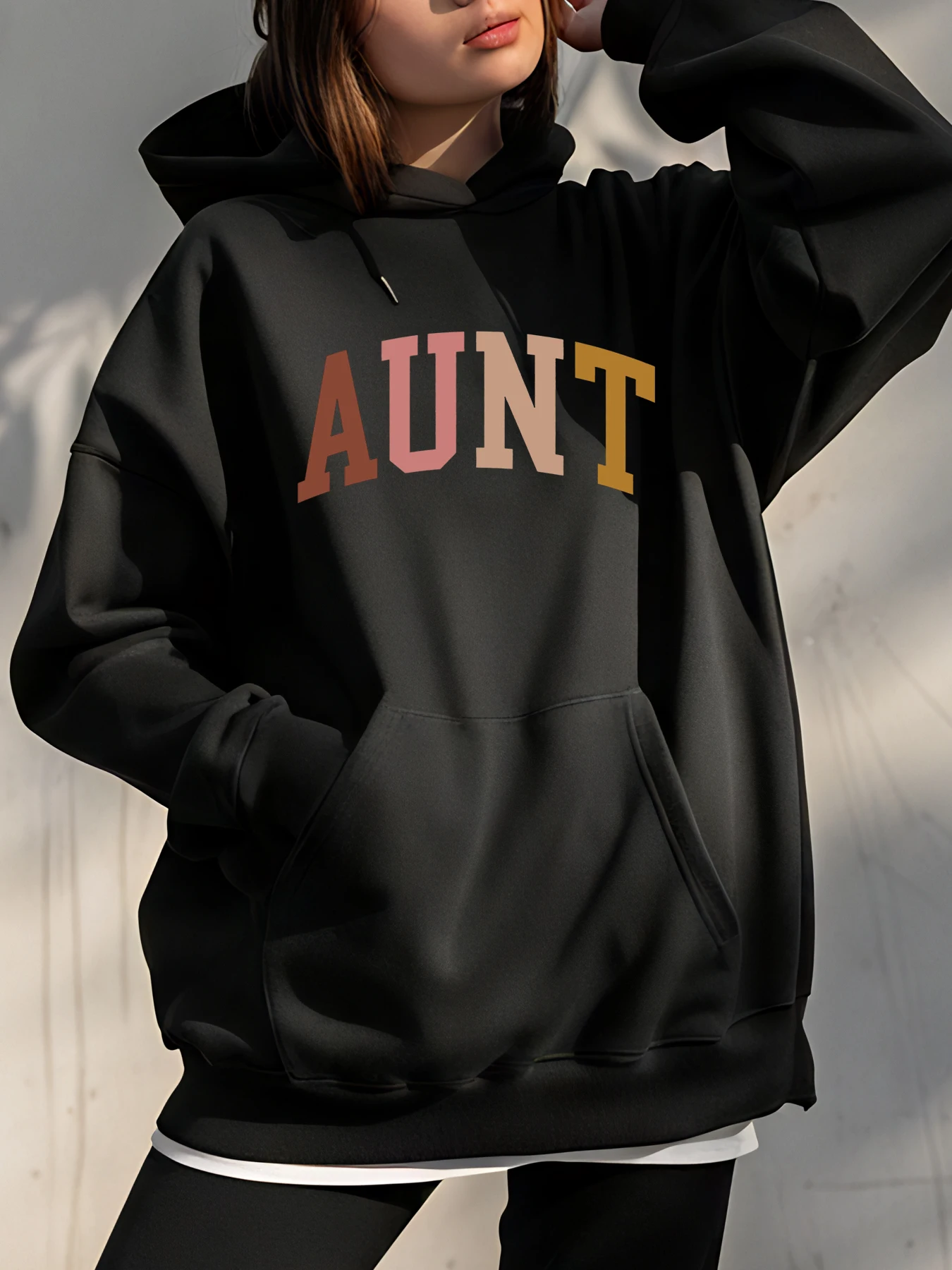 

Толстовка с капюшоном для тети и красочными надписями, повседневная уличная одежда для женщин в городском стиле