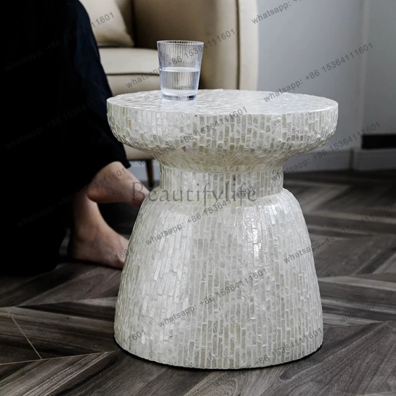 High-end shell side table, household antique living room, handmade coffee table