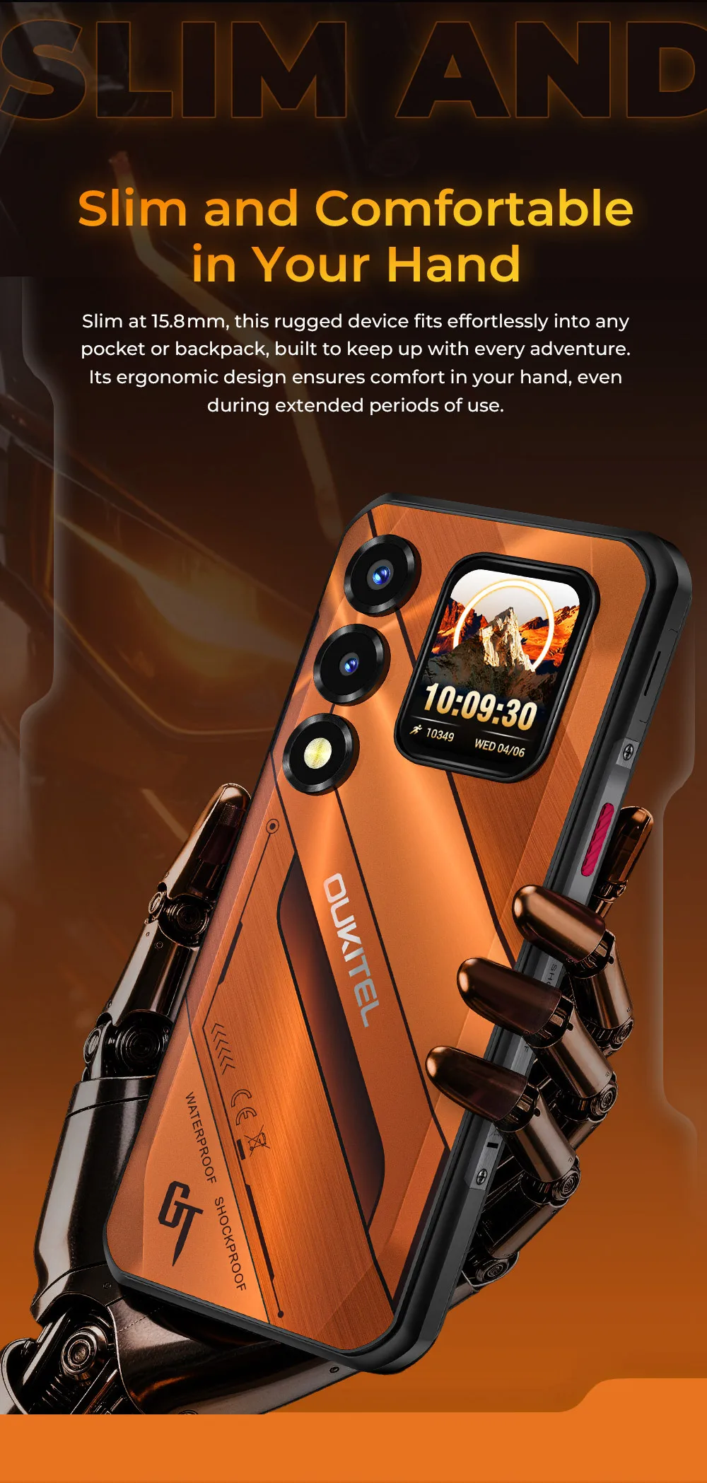 Oukitel WP66 Ultra-slim Rugged Smartphone, Dual Screen with Auxiliary Secondary Display, 36GB(12+24) RAM+512GB ROM, Dimensity 7000 5G Chipset, 6.6" FHD+ 120Hz Screen, 11000mAh Big Battery, 100MP Main Camera, 33W Fast Charging