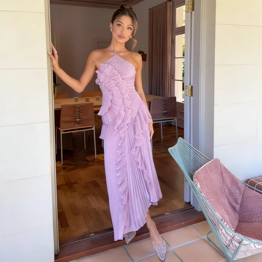 Moda dobras vestido irregular feminino halterneck sem mangas em camadas vestidos casuais 2026 verão nova maré